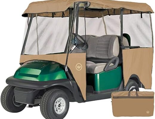 Eevelle USA Greenline Drivable Golf Cart Enclosure 4 Passenger Golf Car Cover Heavy Duty, 300D Waterproof DS (80" L X 44" W X 60" H) - Driving Enclosure Bunker Sand