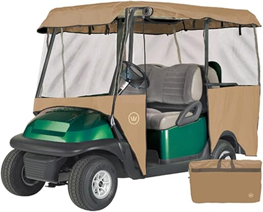 Eevelle USA Greenline Drivable Golf Cart Enclosure 4 Passenger Golf Car Cover Heavy Duty, 300D Waterproof DS (80" L X 44" W X 60" H) - Driving Enclosure Bunker Sand