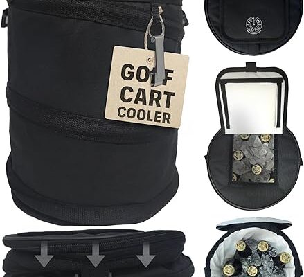 Golf Cart Cooler - Collapsible and Pop Up Design for Golf Carts or Push Carts, Fits in Cart Baskets or on Fenders, Ideal Cooler Golf Cart Accessories for Beach, Camping, Tailgating, Travel - Black