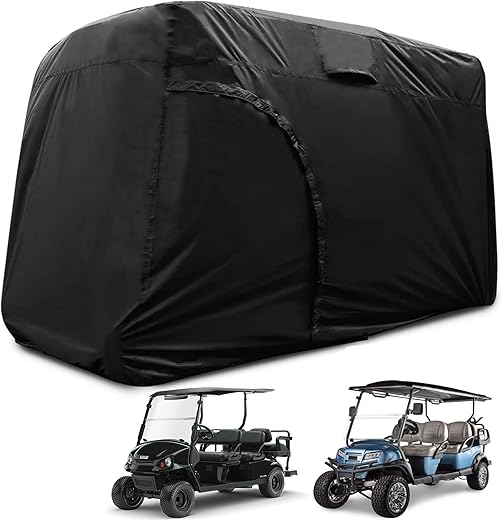 Golf Cart Cover 2/4/6 Passenger, 156"/144"/138"/125"/114"/95" Waterproof Golf Club Car Rain Covers 2/4 Passenger, Outdoor EZGO Yamaha Protective Golf Cart Covers, Golf Cart Enclosure Accessories