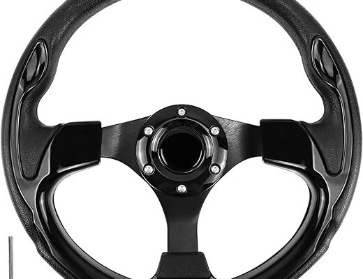 Golf Cart Steering Wheel with Ergonomic Design Universal Fit for Golf Cart Club Car EZGO RXV & TXT, Yamaha, Precedent Tempo, DS(All Black)