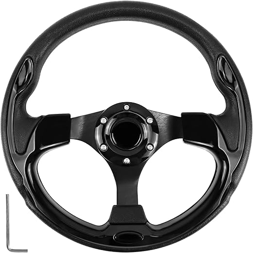 Golf Cart Steering Wheel with Ergonomic Design Universal Fit for Golf Cart Club Car EZGO RXV & TXT, Yamaha, Precedent Tempo, DS(All Black)