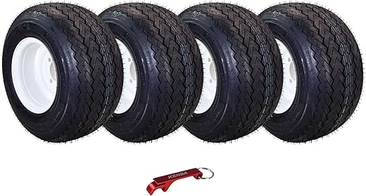 Kenda Hole-N-1 18x8.5-8 Golf Cart Tire & White Wheel Assembled Kit with Keychain - (4 Pack)