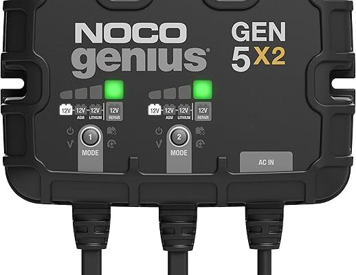 NOCO Genius GEN5X2, 2-Bank, 10A (5A/Bank) Smart Marine Battery Charger, 12V Waterproof Onboard Boat Charger, Battery Maintainer and Desulfator for AGM, Lithium (LiFePO4) and Deep-Cycle Batteries