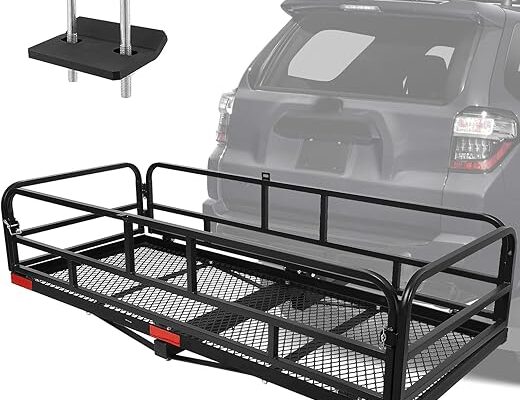 Trailer Hitch Cargo Rack, 60 x 24 x 14 Inch Folding Hitch Mount Cargo Carrier with High Side Rails for RV Truck SUV Van, 500 lbs. Capacity, 2" Receiver, Black